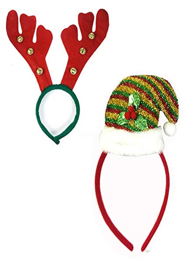 Evisha Fabric Reindeer and Santa Cap Shape Hairbands for Christmas Prop (Red) - Image 1